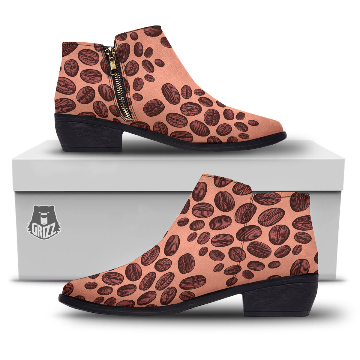 Coffee Bean Vintage Print Pattern Ankle Boots-grizzshop