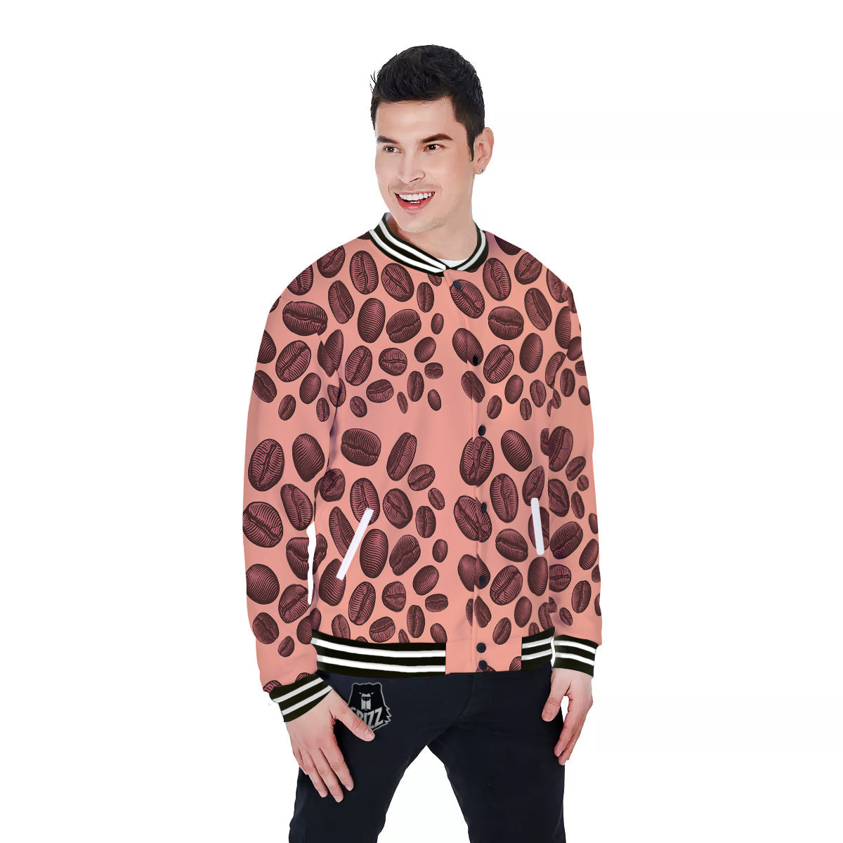 Coffee Bean Vintage Print Pattern Baseball Jacket-grizzshop