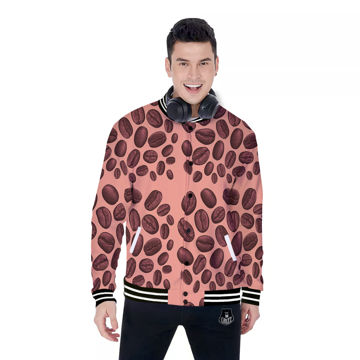 Coffee Bean Vintage Print Pattern Baseball Jacket-grizzshop