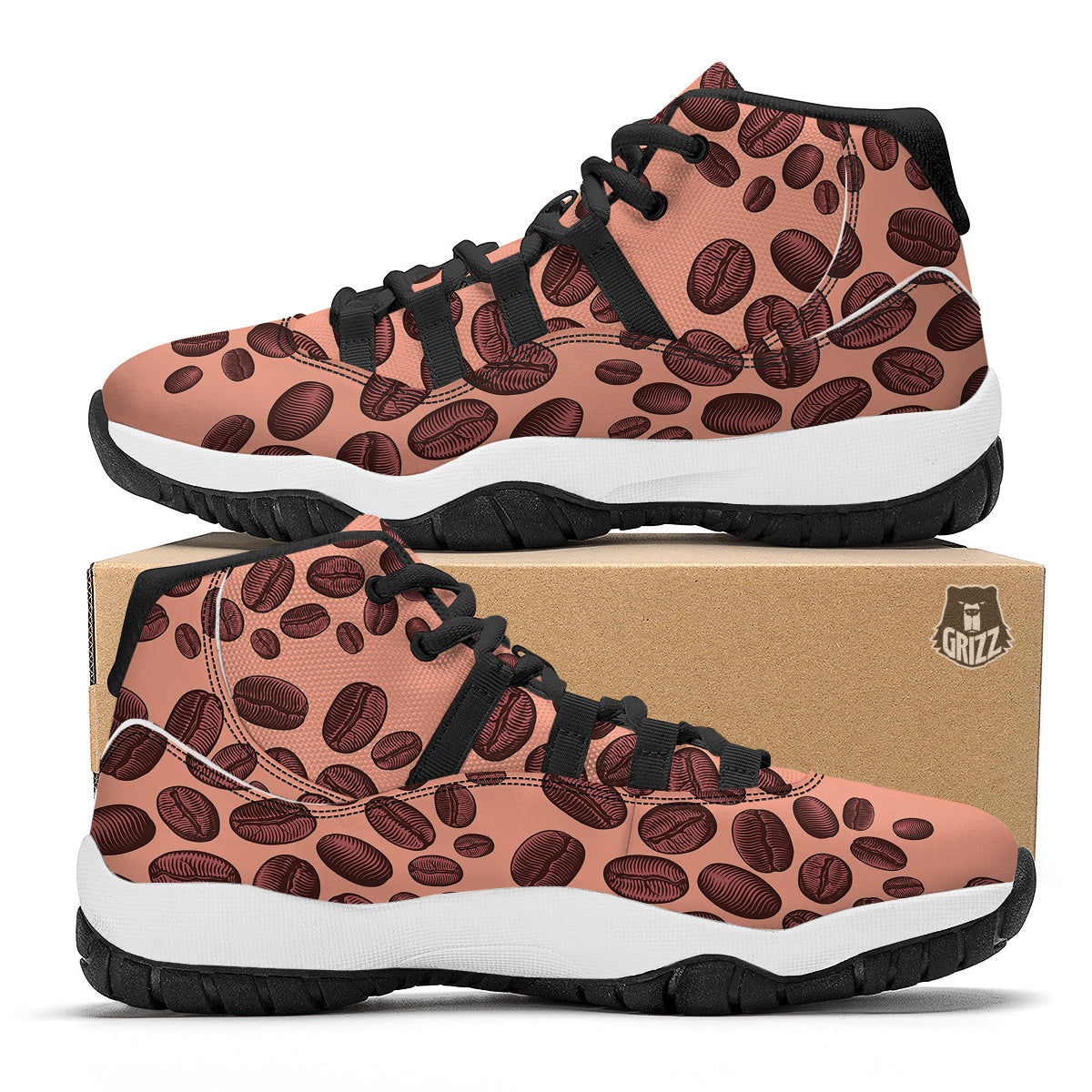 Coffee Bean Vintage Print Pattern Black Bball Shoes-grizzshop