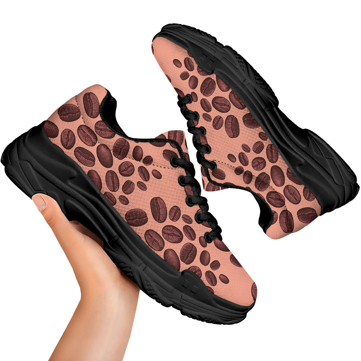Coffee Bean Vintage Print Pattern Black Chunky Shoes-grizzshop