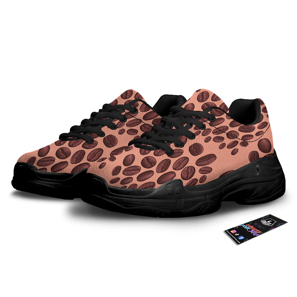Coffee Bean Vintage Print Pattern Black Chunky Shoes-grizzshop