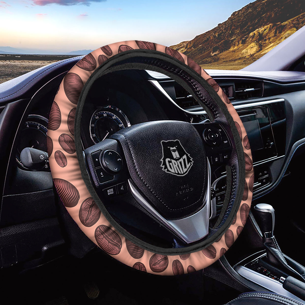 Coffee Bean Vintage Print Pattern Car Steering Wheel Cover-grizzshop