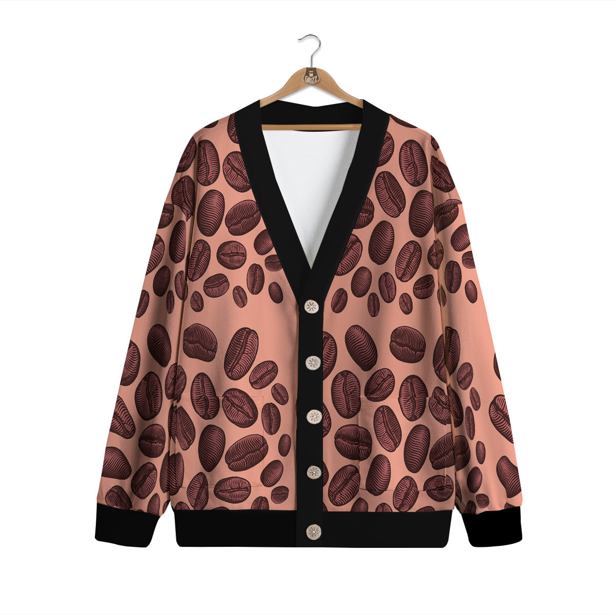 Coffee Bean Vintage Print Pattern Cardigan-grizzshop