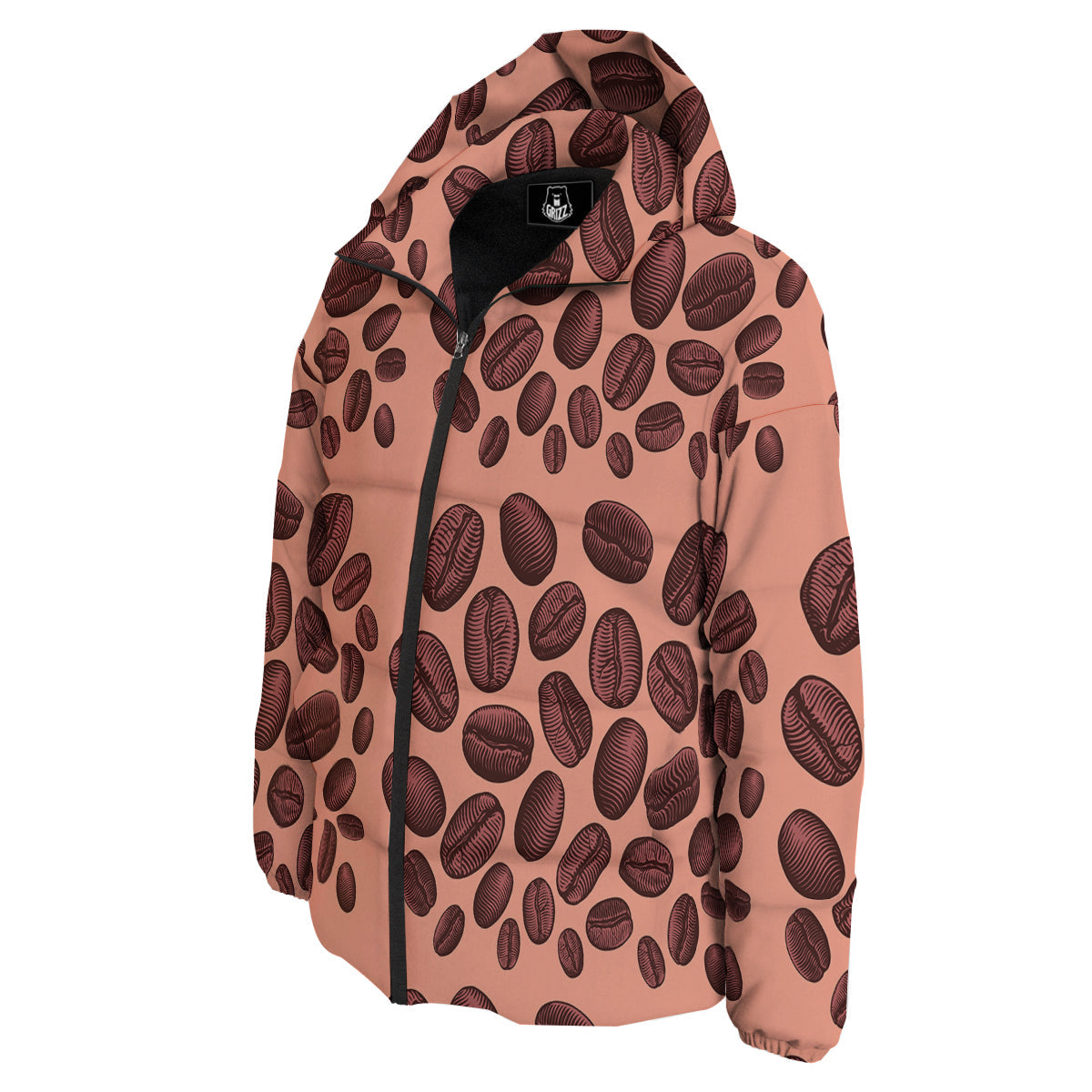 Coffee Bean Vintage Print Pattern Down Jacket-grizzshop