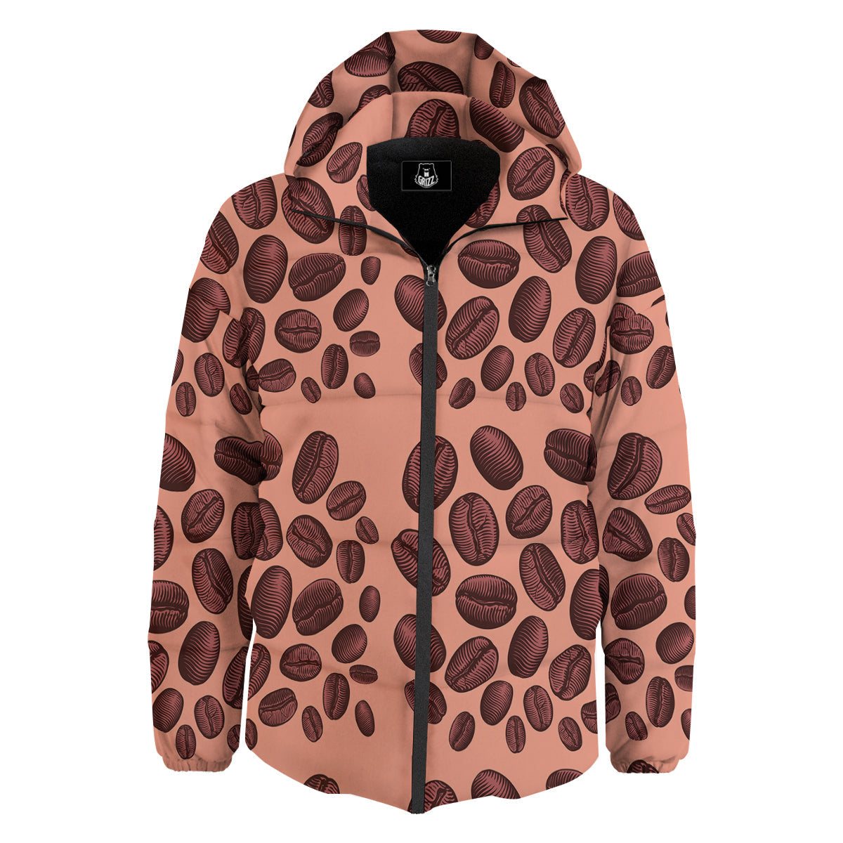 Coffee Bean Vintage Print Pattern Down Jacket-grizzshop