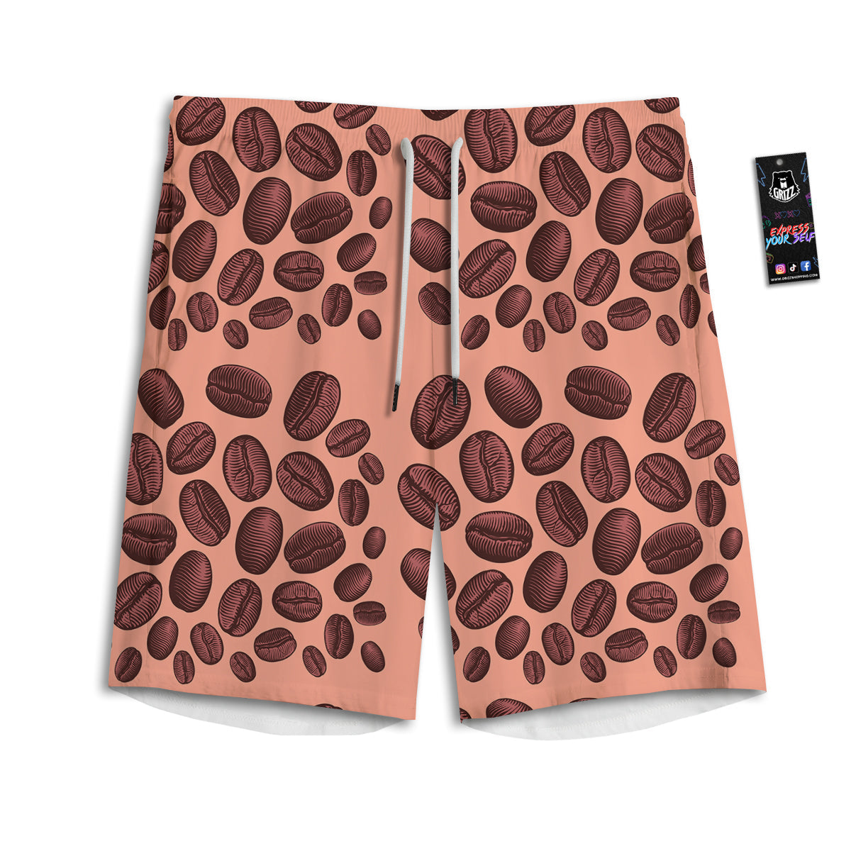 Coffee Bean Vintage Print Pattern Men's Athletic Shorts