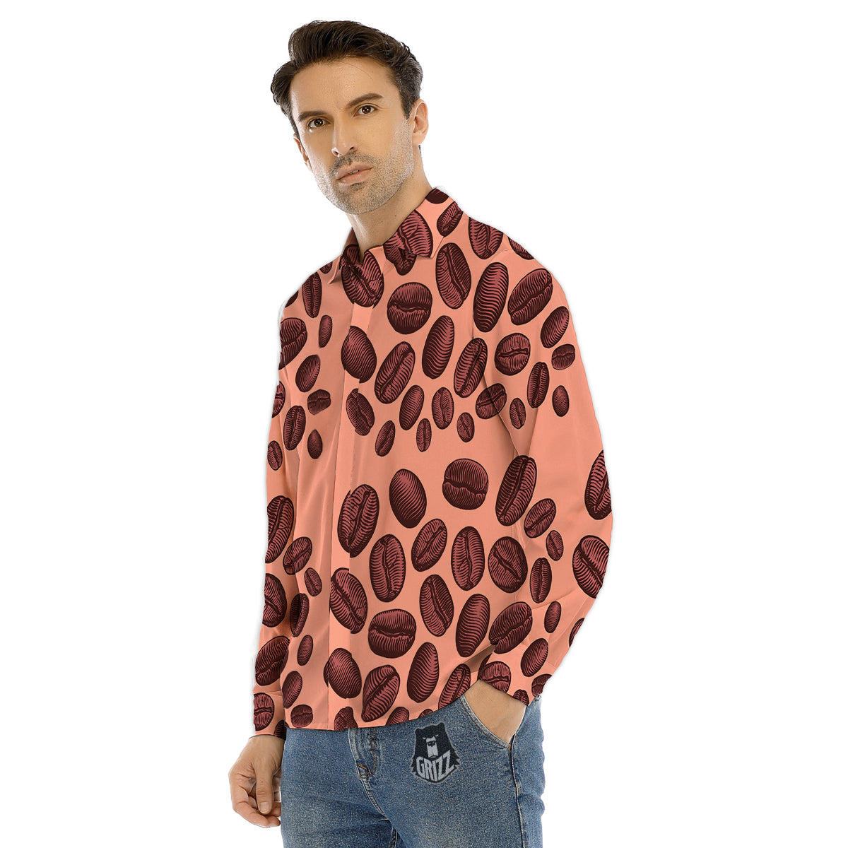 Coffee Bean Vintage Print Pattern Men's Dress Shirts-grizzshop