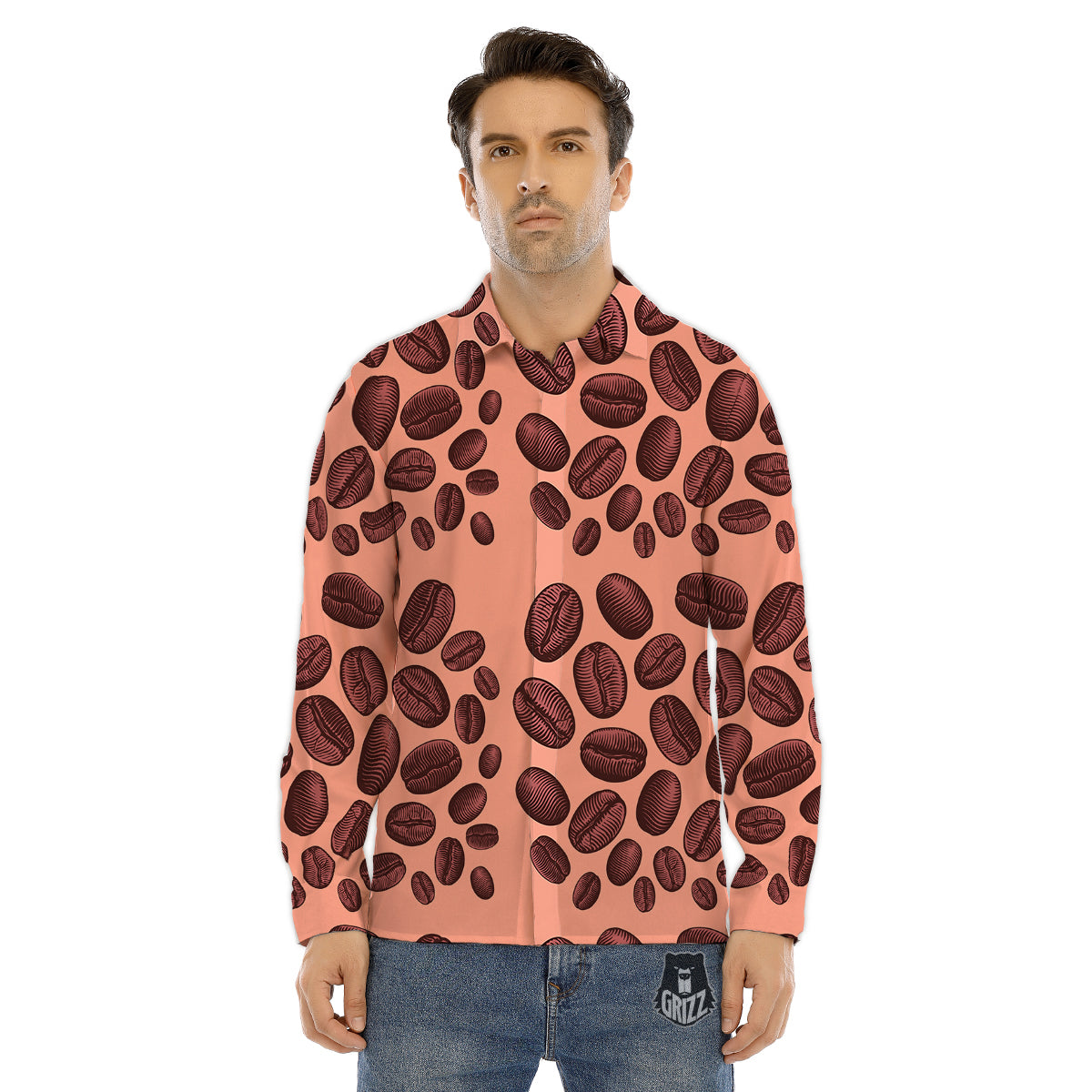 Coffee Bean Vintage Print Pattern Men's Dress Shirts-grizzshop