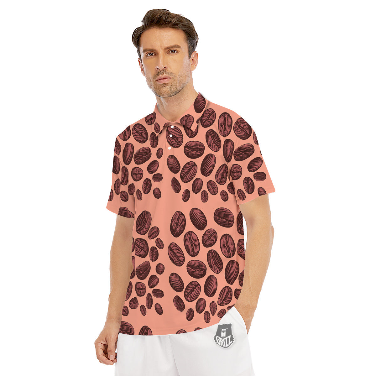 Coffee Bean Vintage Print Pattern Men's Golf Shirts-grizzshop