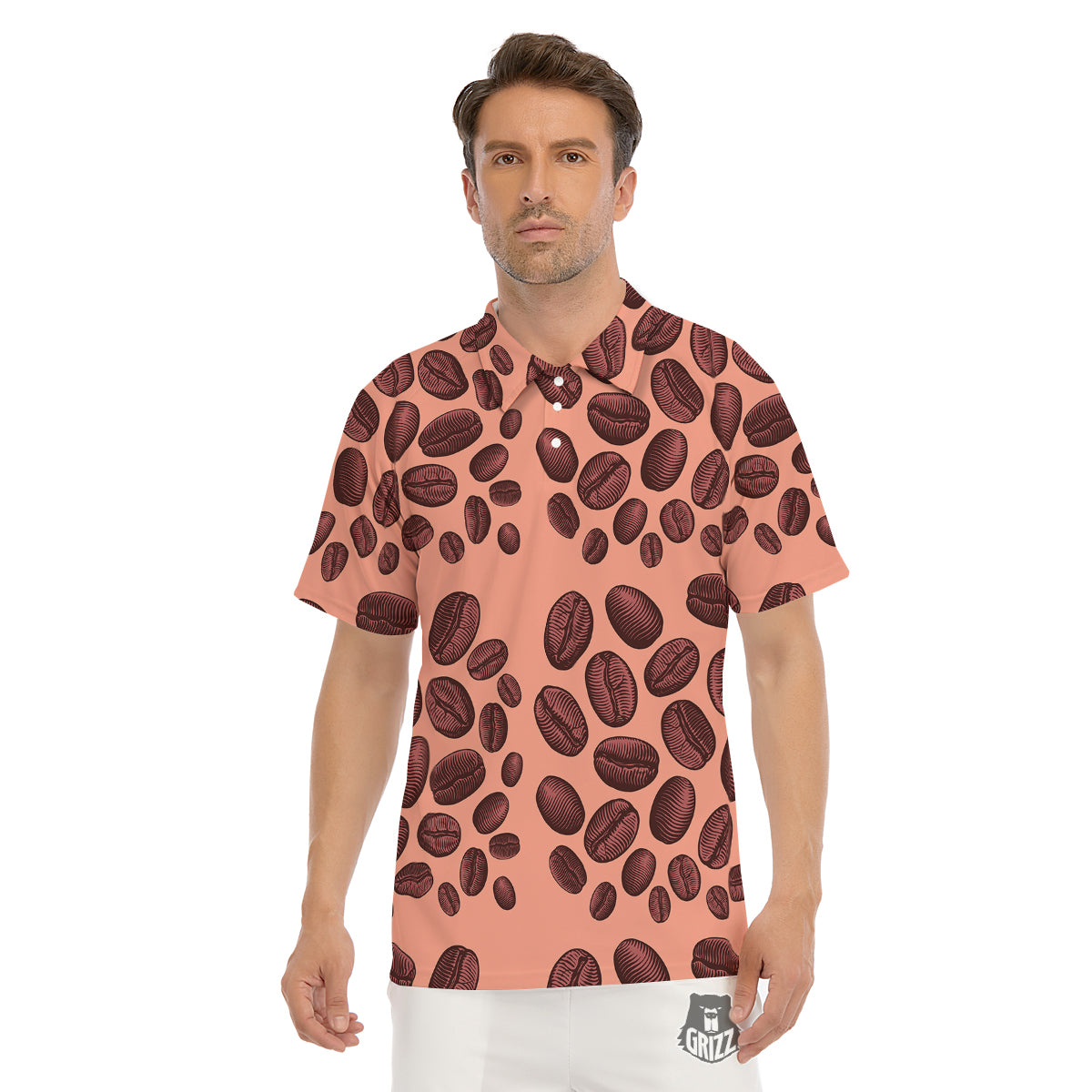 Coffee Bean Vintage Print Pattern Men's Golf Shirts-grizzshop