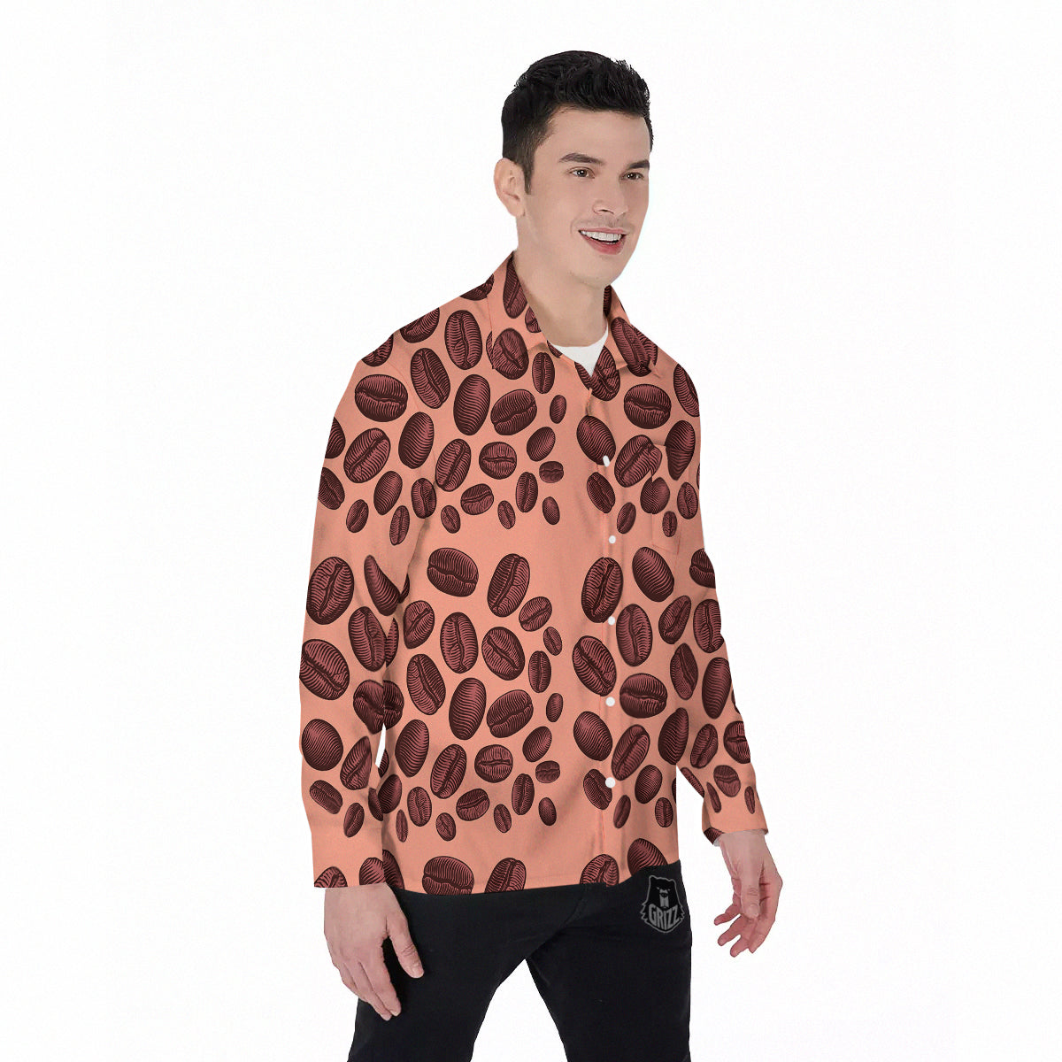 Coffee Bean Vintage Print Pattern Men's Long Sleeve Shirts-grizzshop