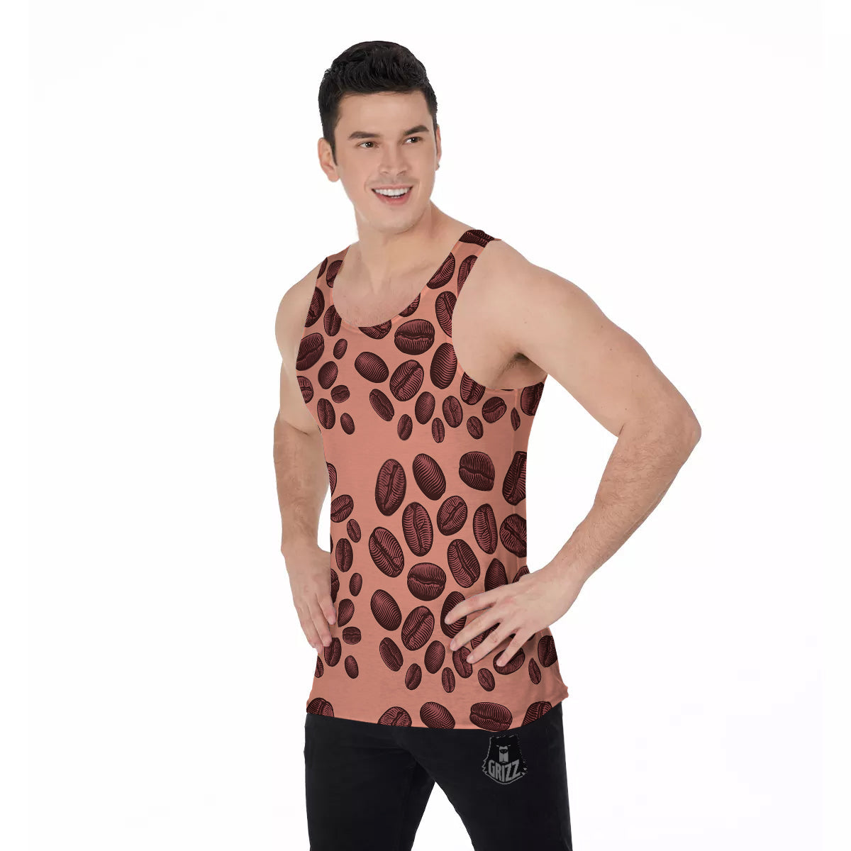 Coffee Bean Vintage Print Pattern Men's Tank Top-grizzshop