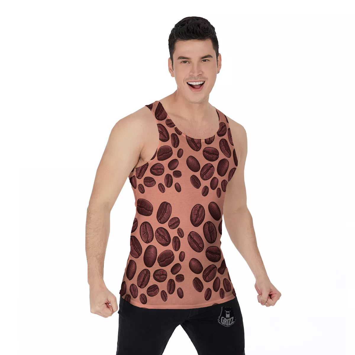 Coffee Bean Vintage Print Pattern Men's Tank Top-grizzshop
