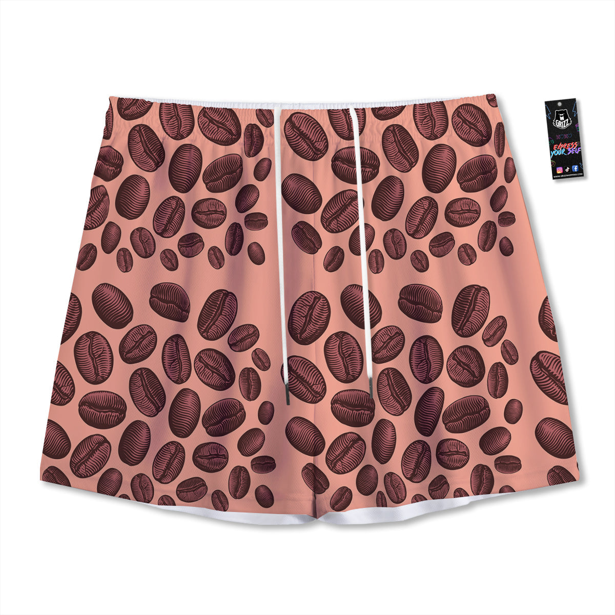 Coffee Bean Vintage Print Pattern Mesh Shorts
