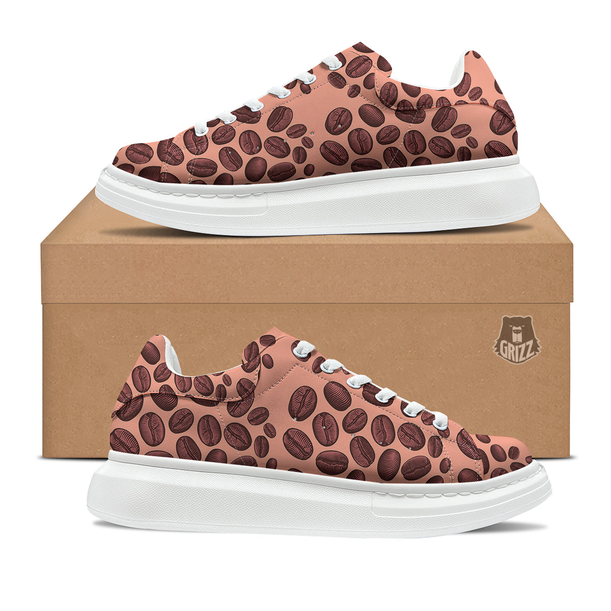 Coffee Bean Vintage Print Pattern Platform Shoes-grizzshop