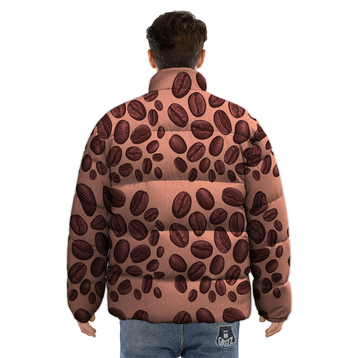 Coffee Bean Vintage Print Pattern Puffer Jacket-grizzshop