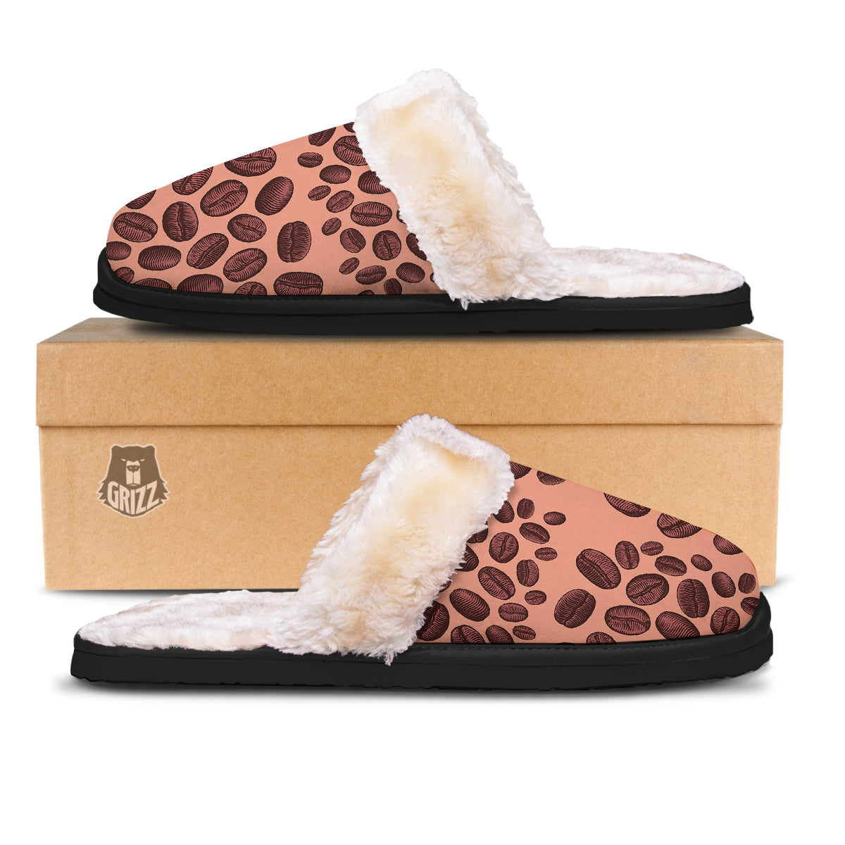 Coffee Bean Vintage Print Pattern Slippers-grizzshop