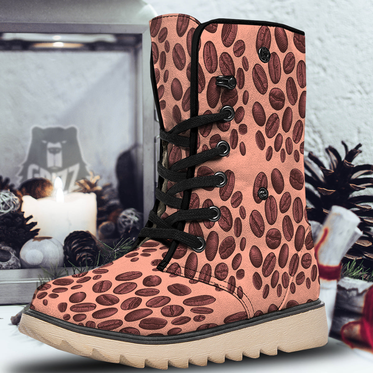 Coffee Bean Vintage Print Pattern Snow Boots-grizzshop