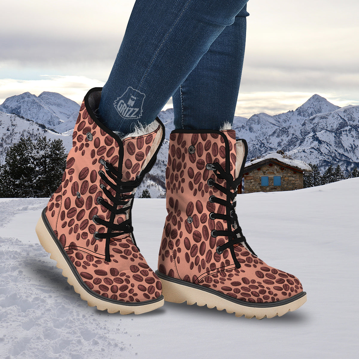 Coffee Bean Vintage Print Pattern Snow Boots-grizzshop