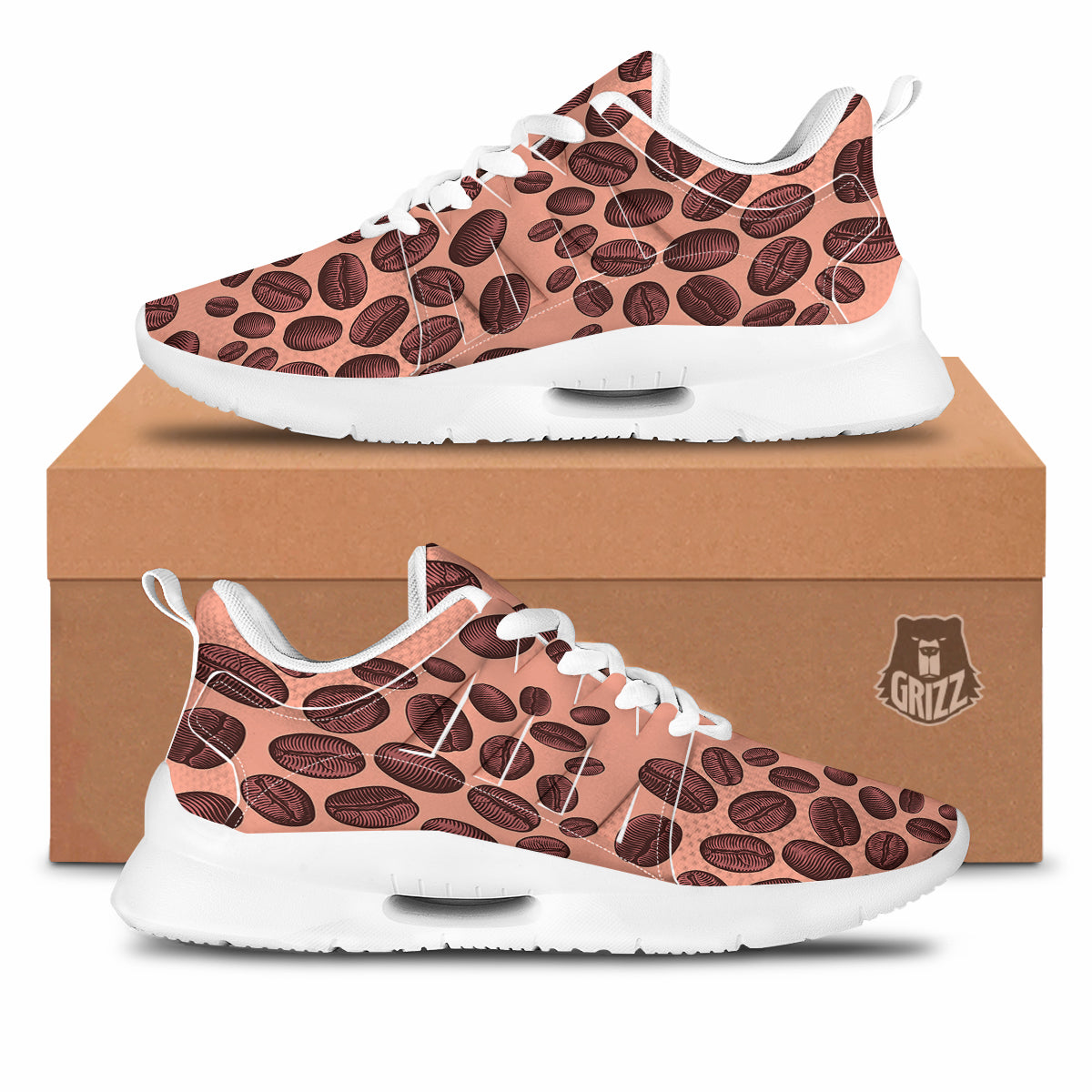 Coffee Bean Vintage Print Pattern Tennis Shoes-grizzshop