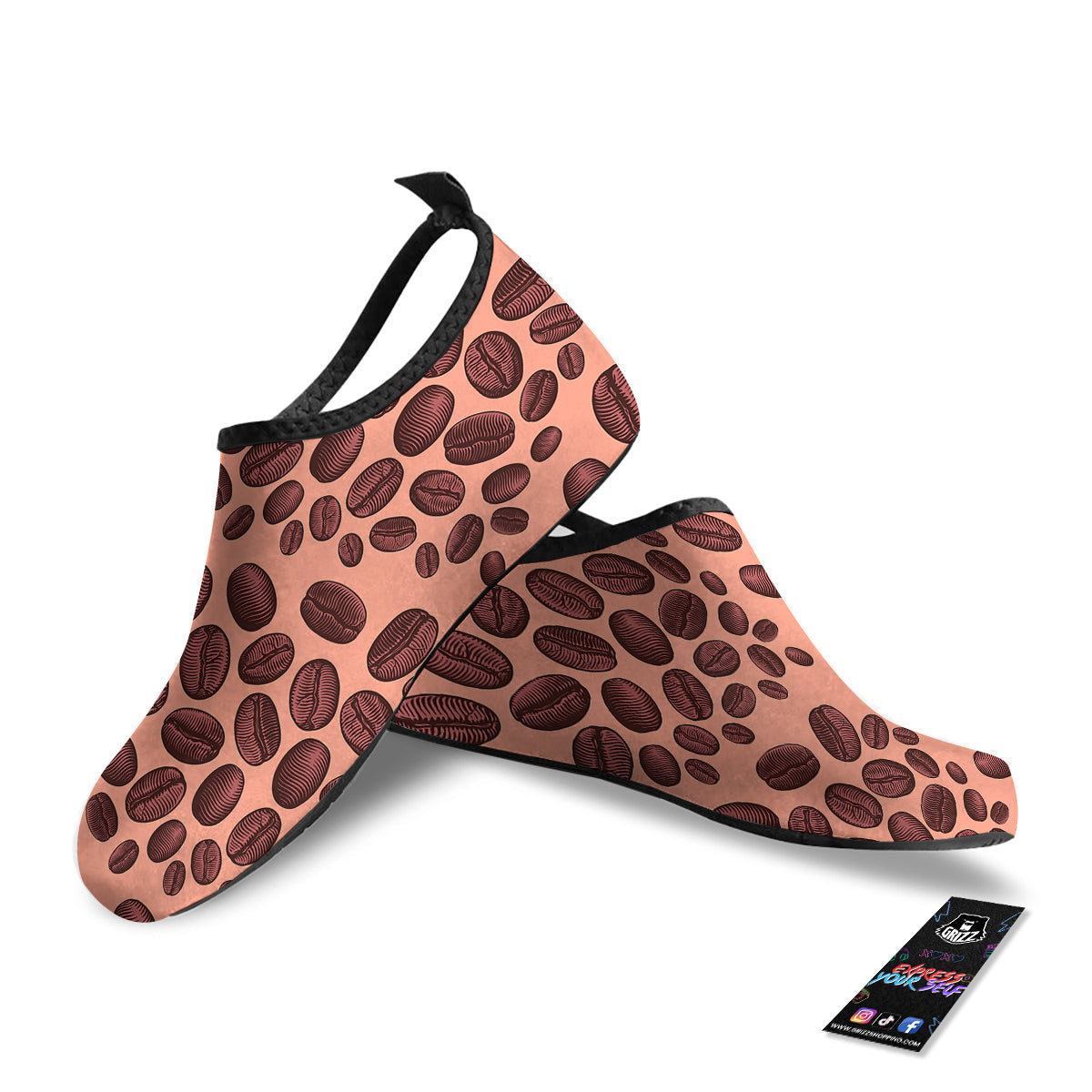 Coffee Bean Vintage Print Pattern Water Shoes-grizzshop