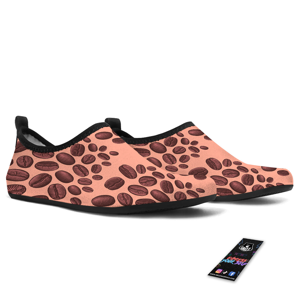 Coffee Bean Vintage Print Pattern Water Shoes-grizzshop