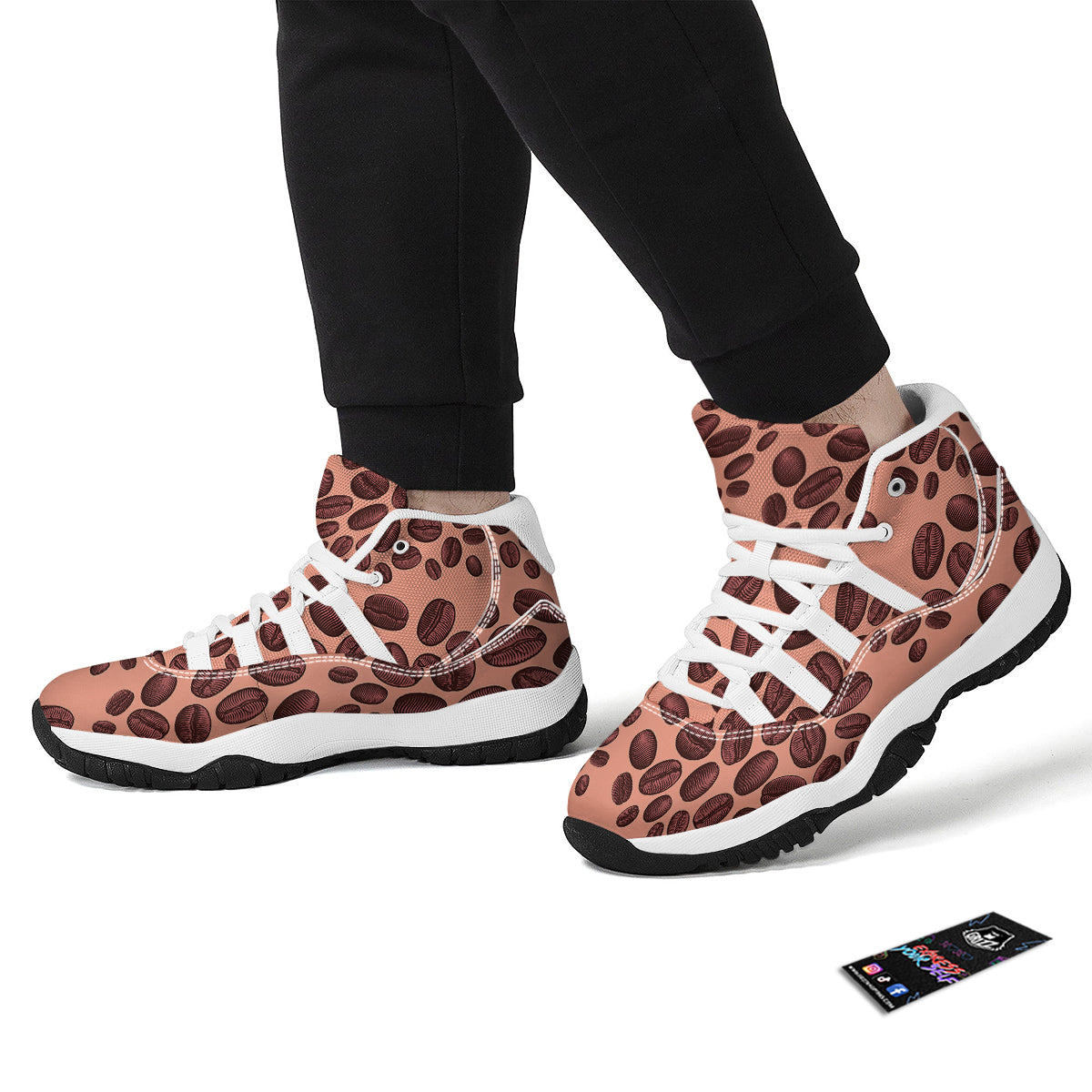 Coffee Bean Vintage Print Pattern White Bball Shoes-grizzshop