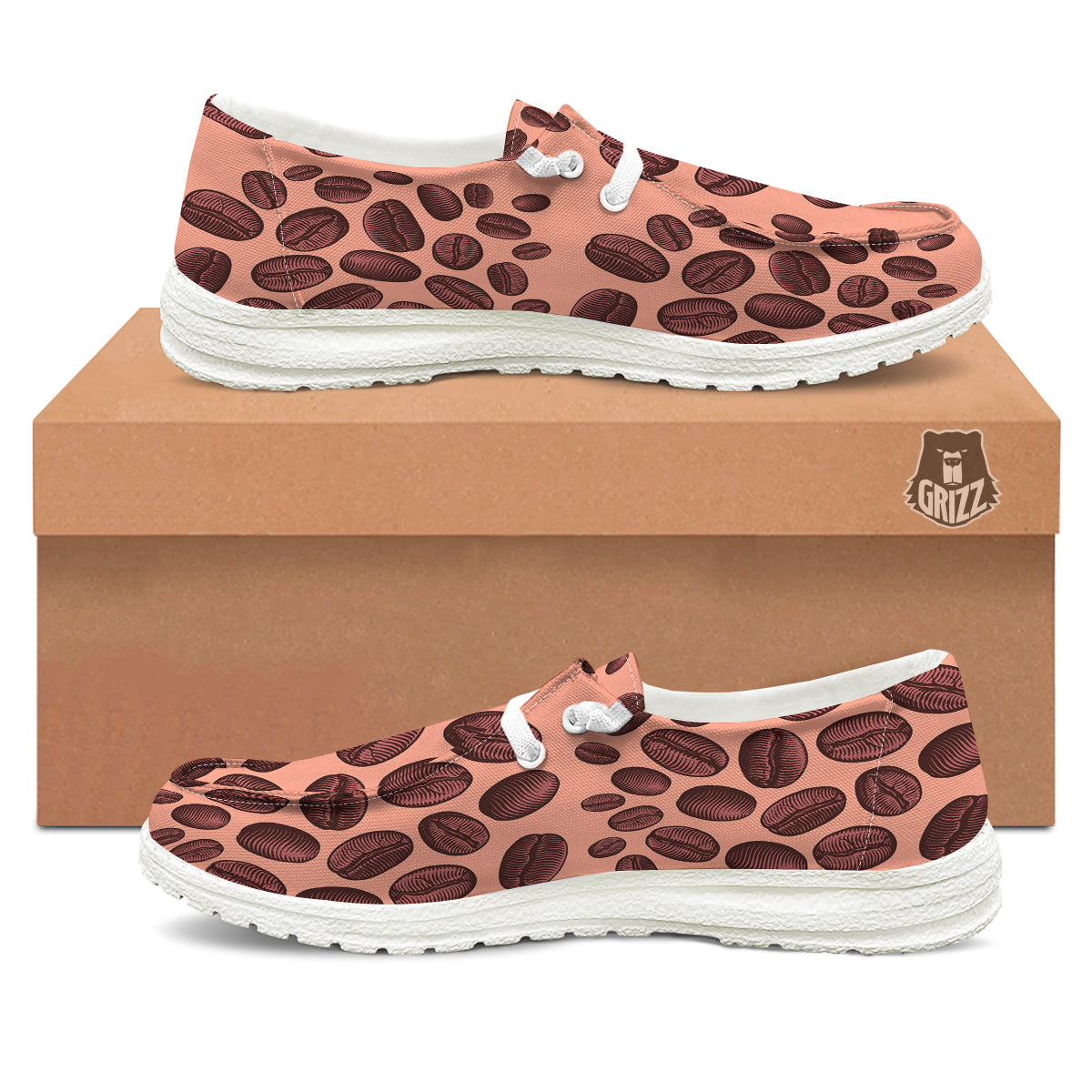 Coffee Bean Vintage Print Pattern White Loafers-grizzshop