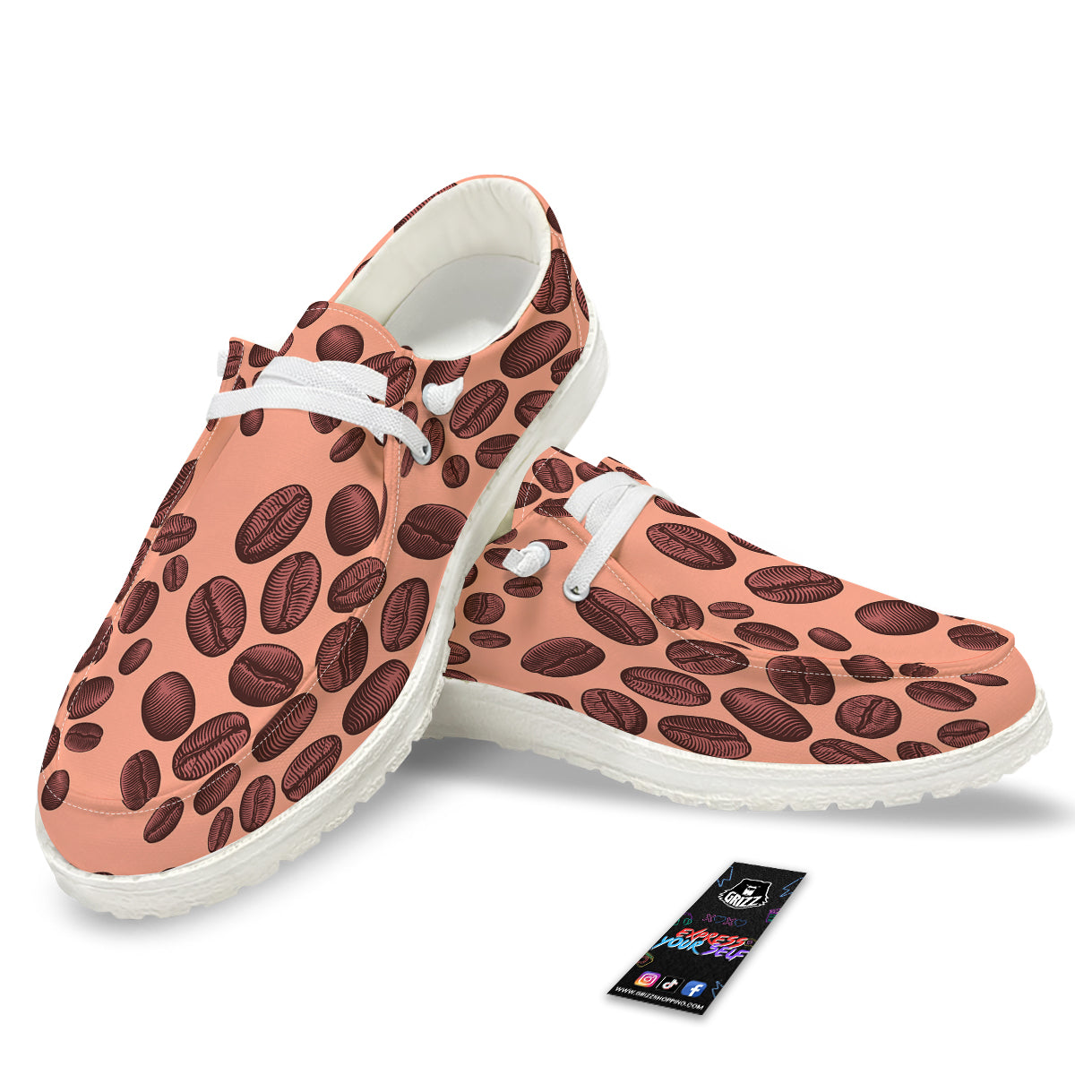 Coffee Bean Vintage Print Pattern White Loafers-grizzshop