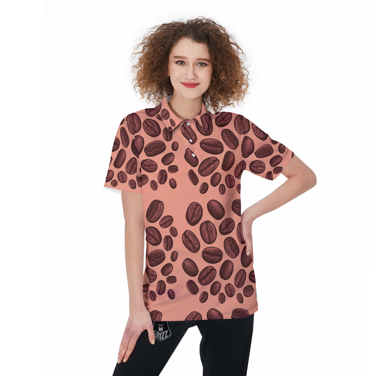 Coffee Bean Vintage Print Pattern Women's Golf Shirts-grizzshop