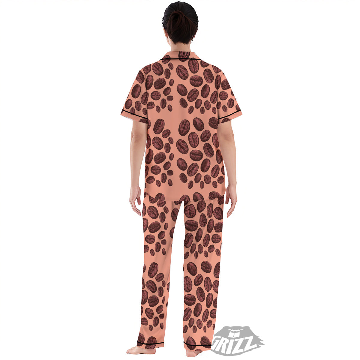 Coffee Bean Vintage Print Pattern Women's Pajamas Set-grizzshop