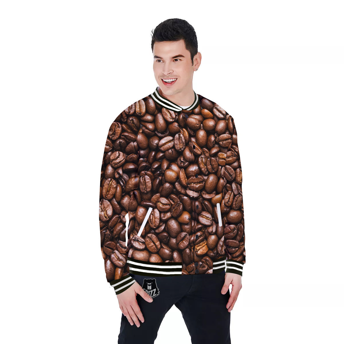 Coffee Beans Print Baseball Jacket-grizzshop