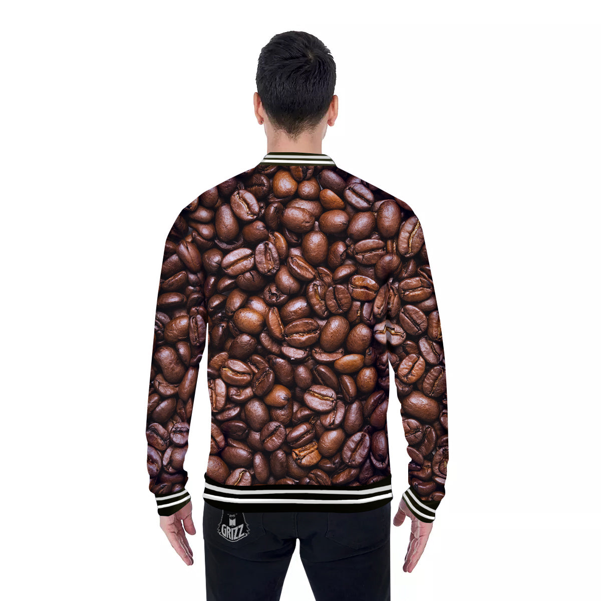 Coffee Beans Print Baseball Jacket-grizzshop