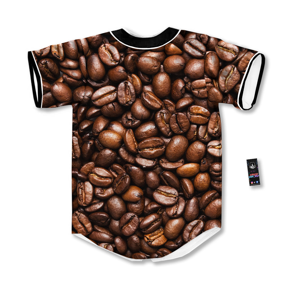 Coffee Beans Print Baseball Jersey-grizzshop