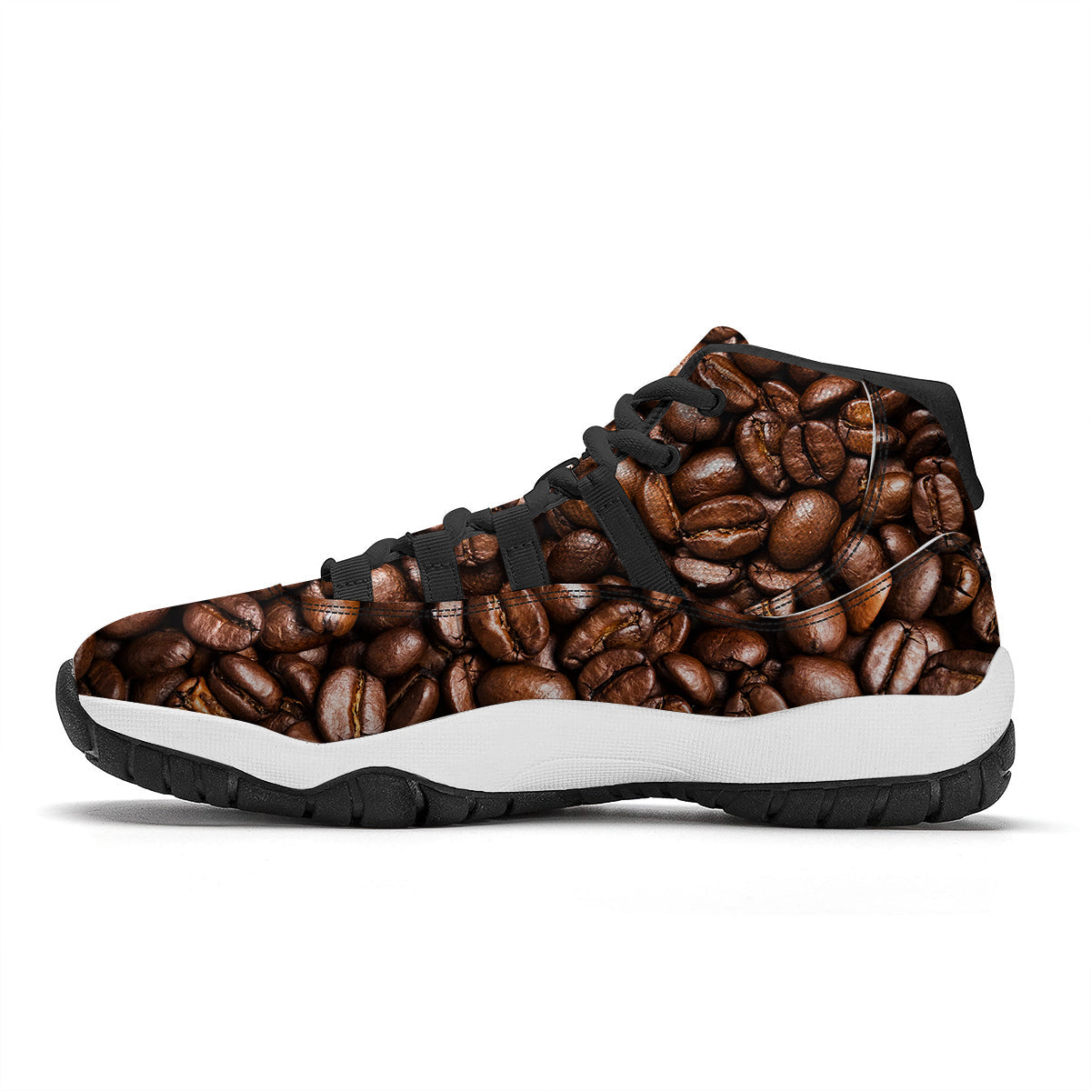 Coffee Beans Print Black Bball Shoes-grizzshop