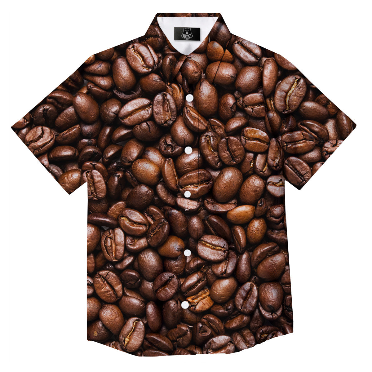 Coffee Beans Print Button Up Shirt-grizzshop