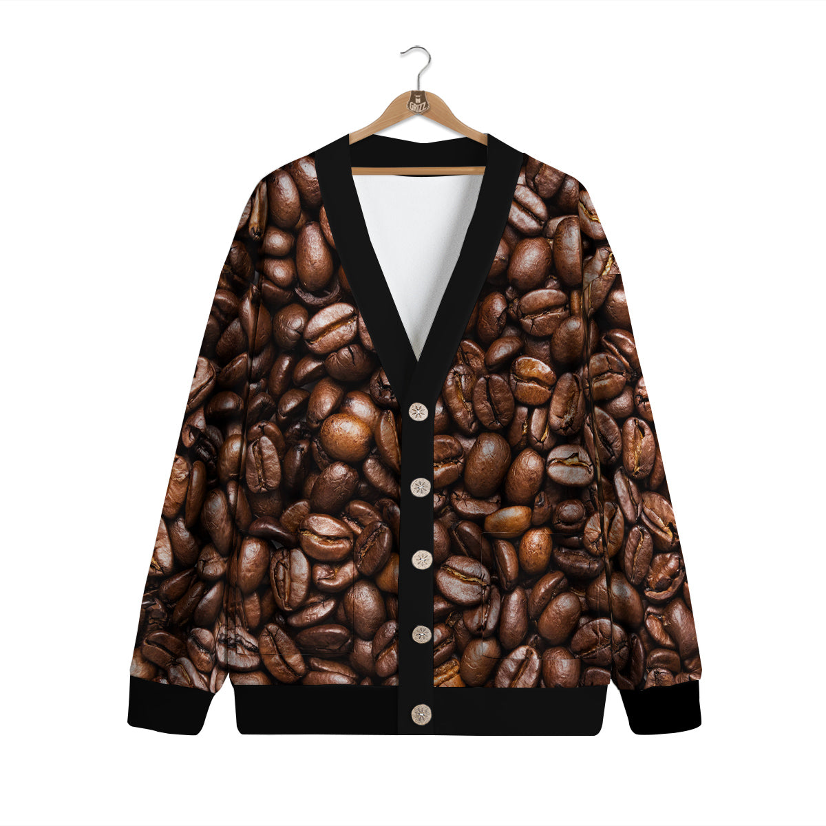 Coffee Beans Print Cardigan-grizzshop