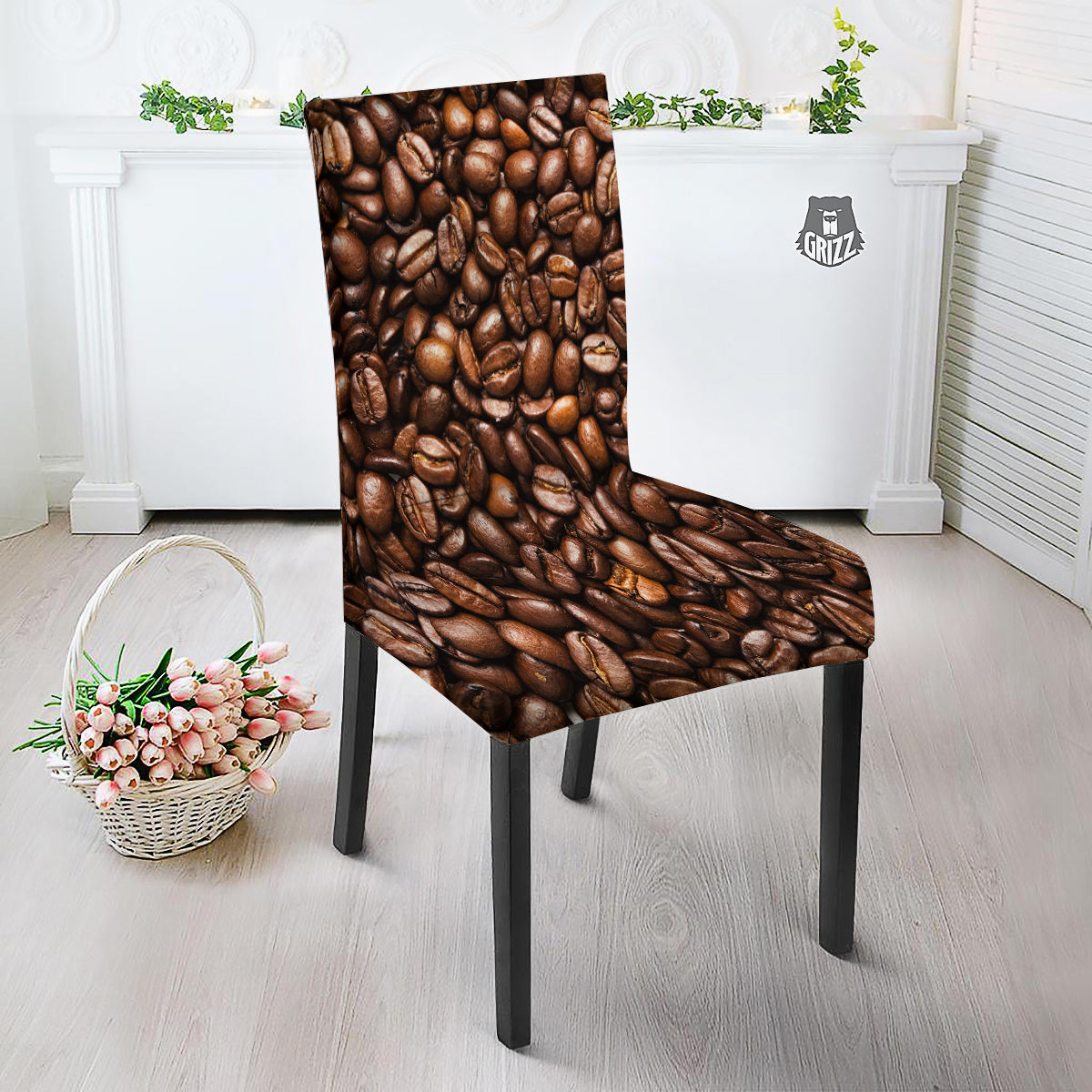 Coffee Beans Print Dining Chair Slipcover-grizzshop