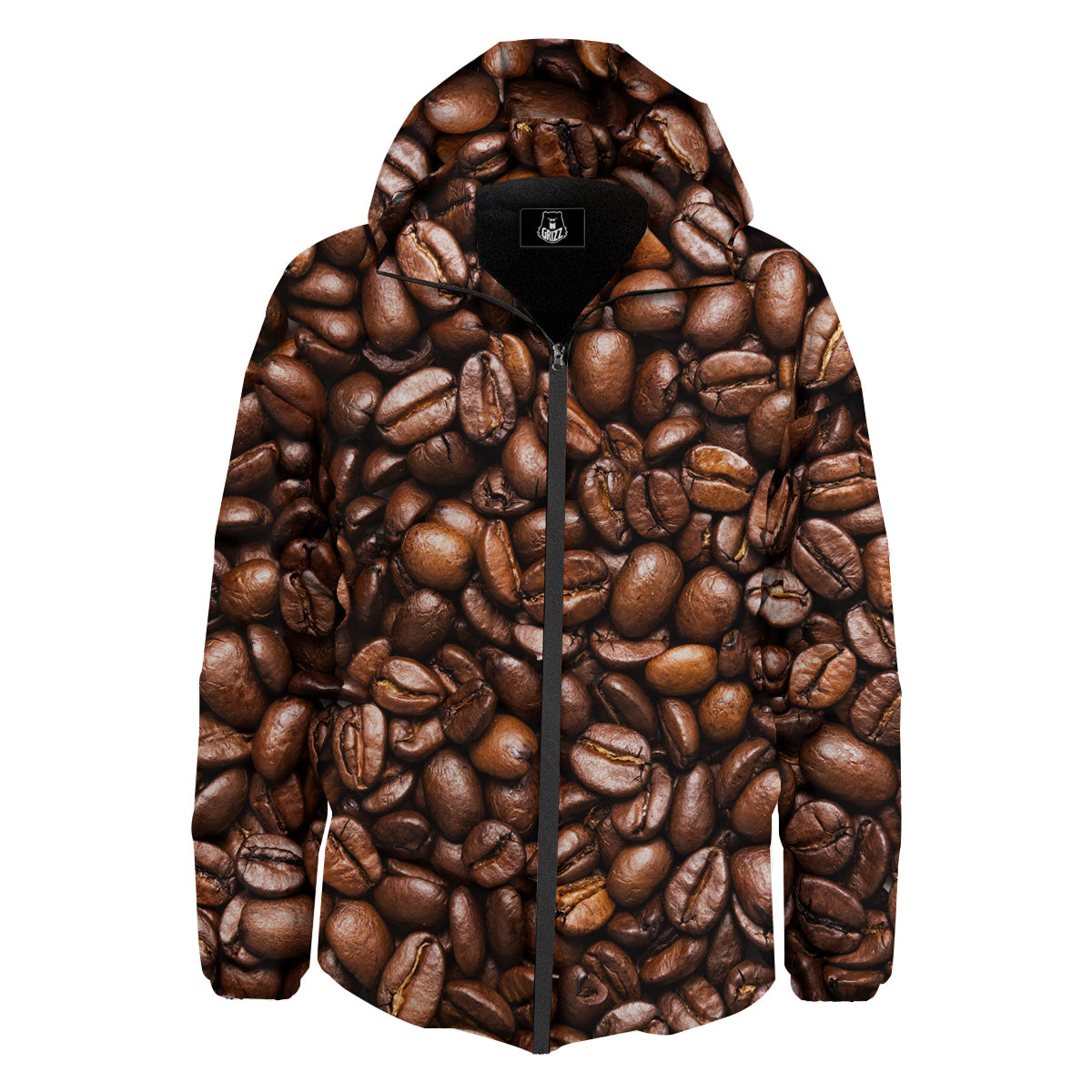 Coffee Beans Print Down Jacket-grizzshop