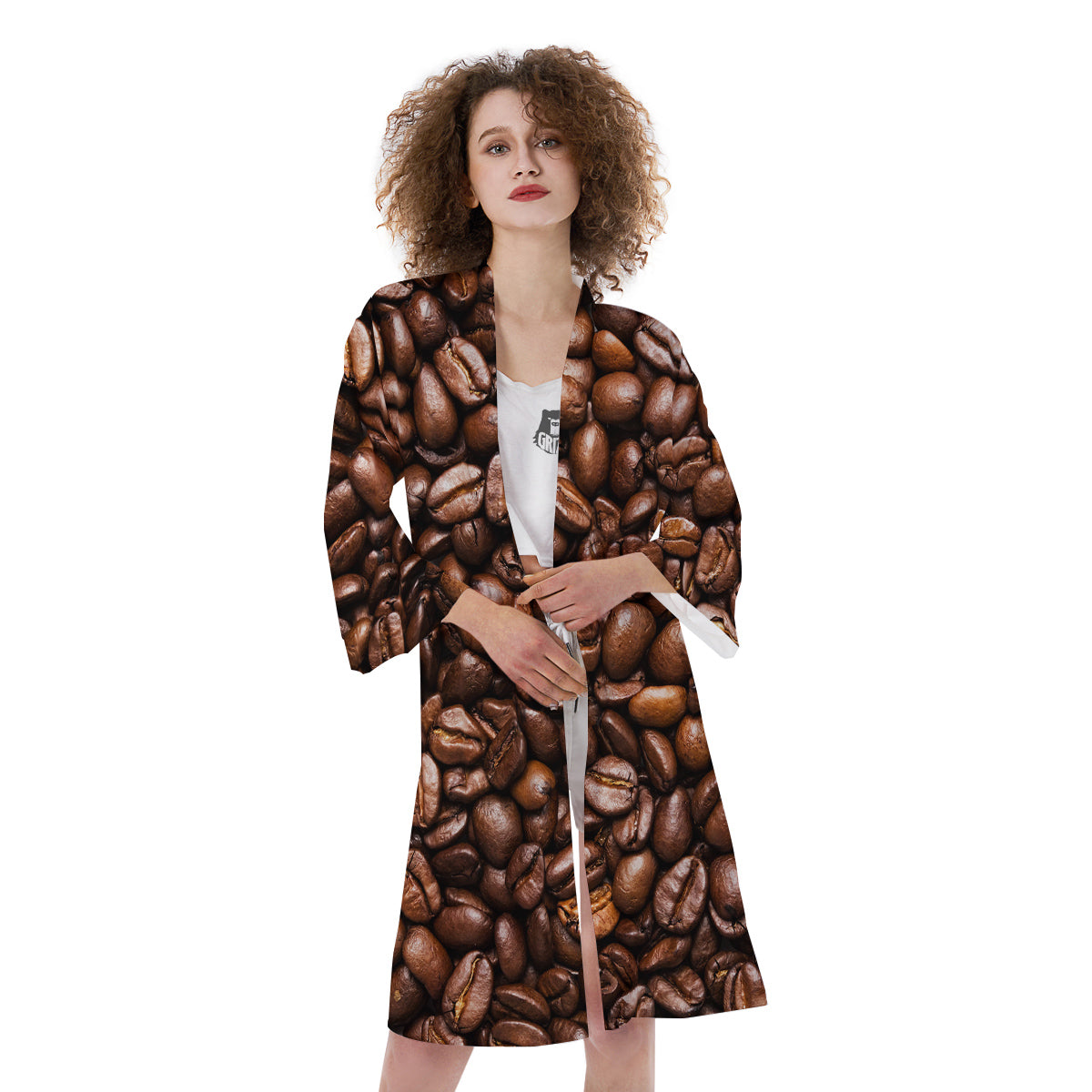 Coffee Beans Print Kimono-grizzshop