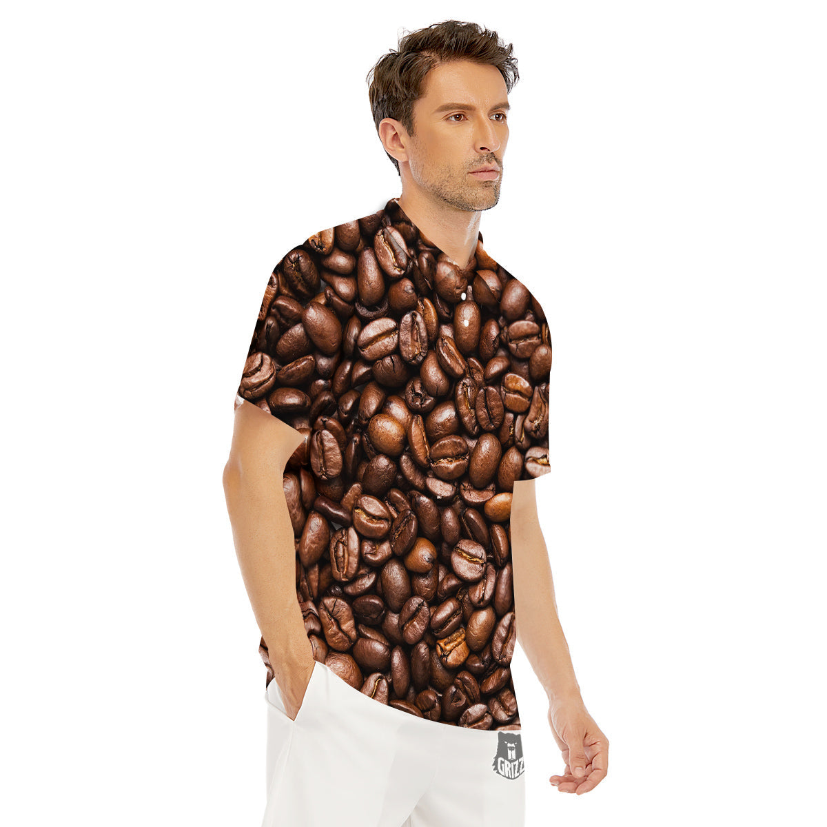 Coffee Beans Print Men's Golf Shirts-grizzshop