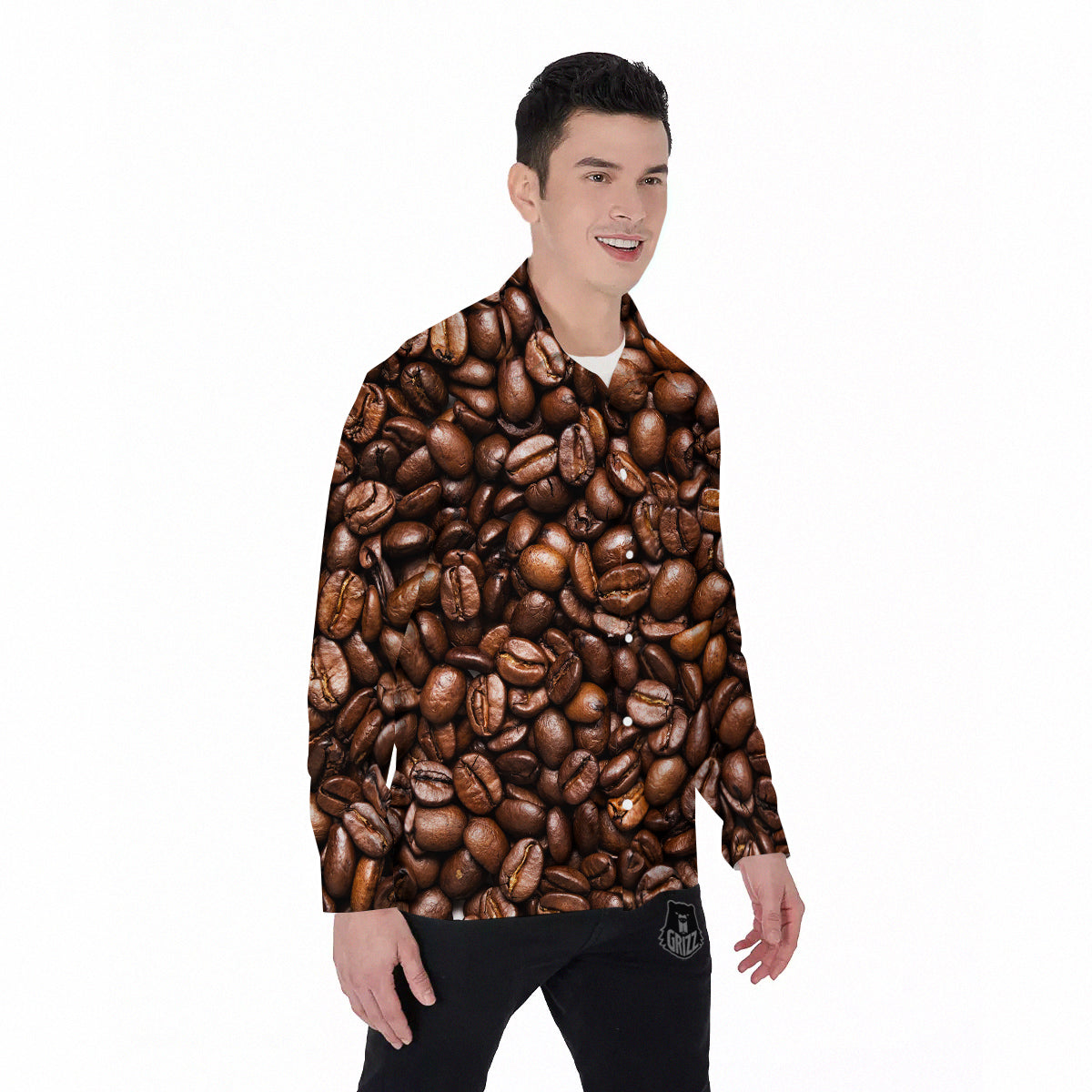 Coffee Beans Print Men's Long Sleeve Shirts-grizzshop