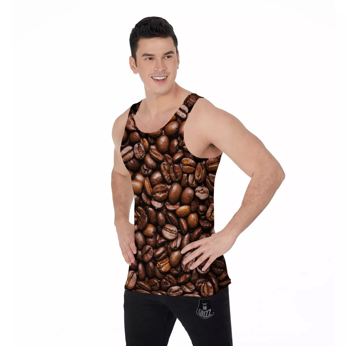 Coffee Beans Print Men's Tank Top-grizzshop