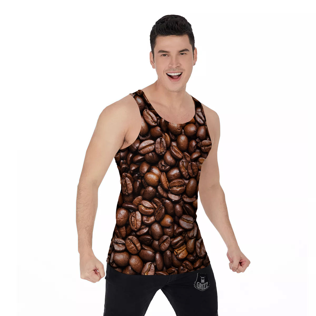Coffee Beans Print Men's Tank Top-grizzshop