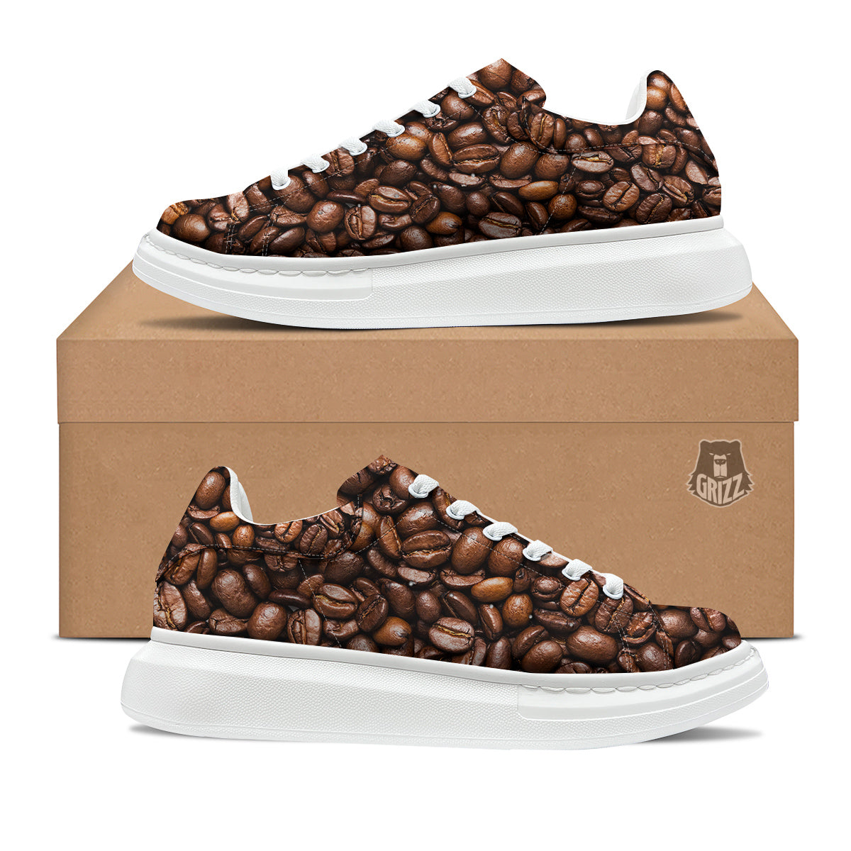 Coffee Beans Print Platform Shoes-grizzshop