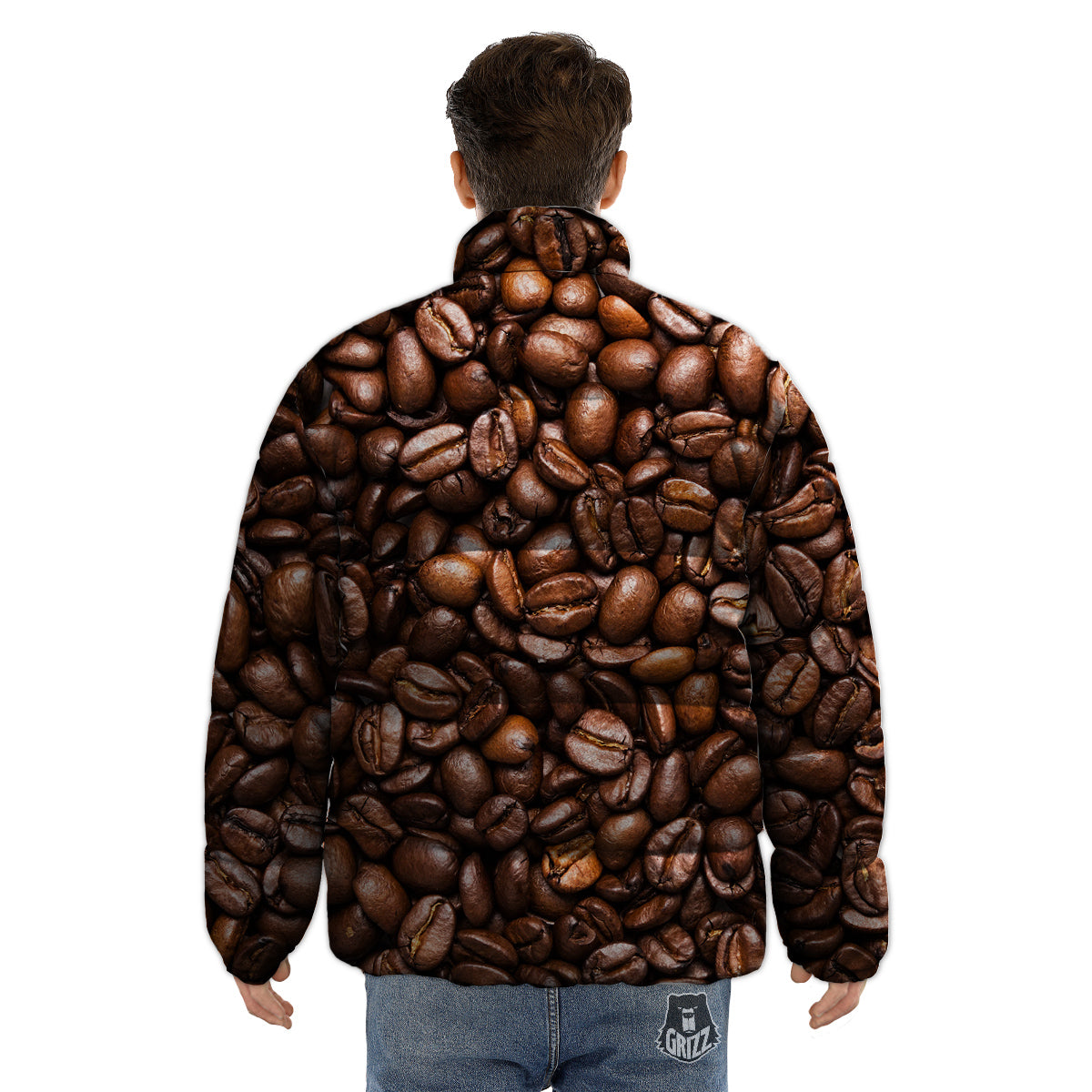 Coffee Beans Print Puffer Jacket-grizzshop