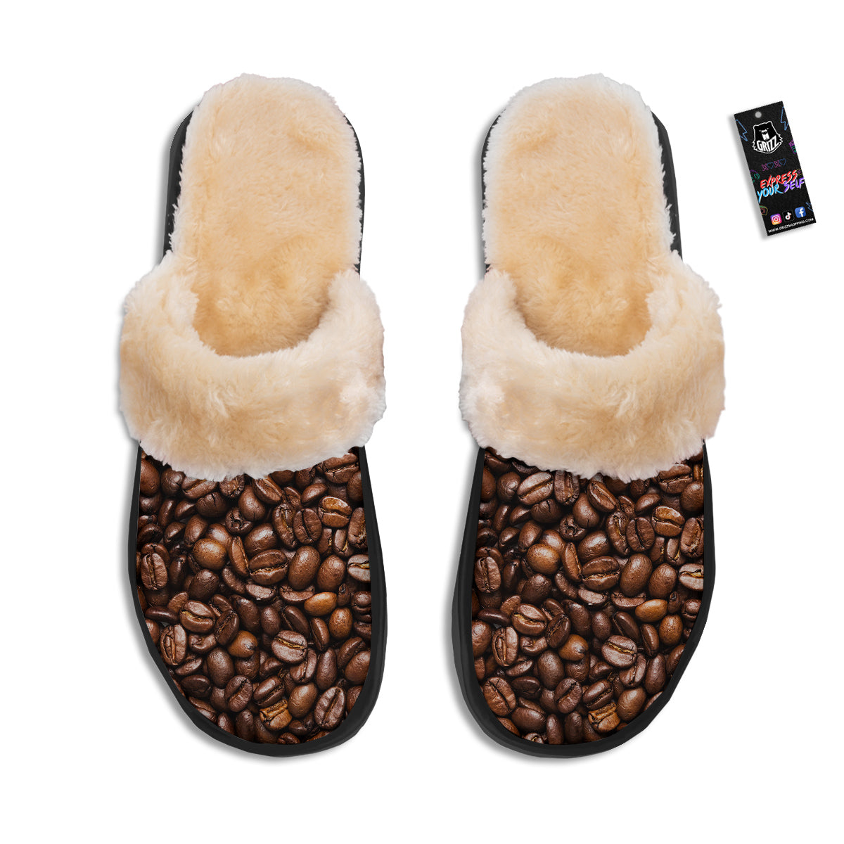 Coffee Beans Print Slippers-grizzshop