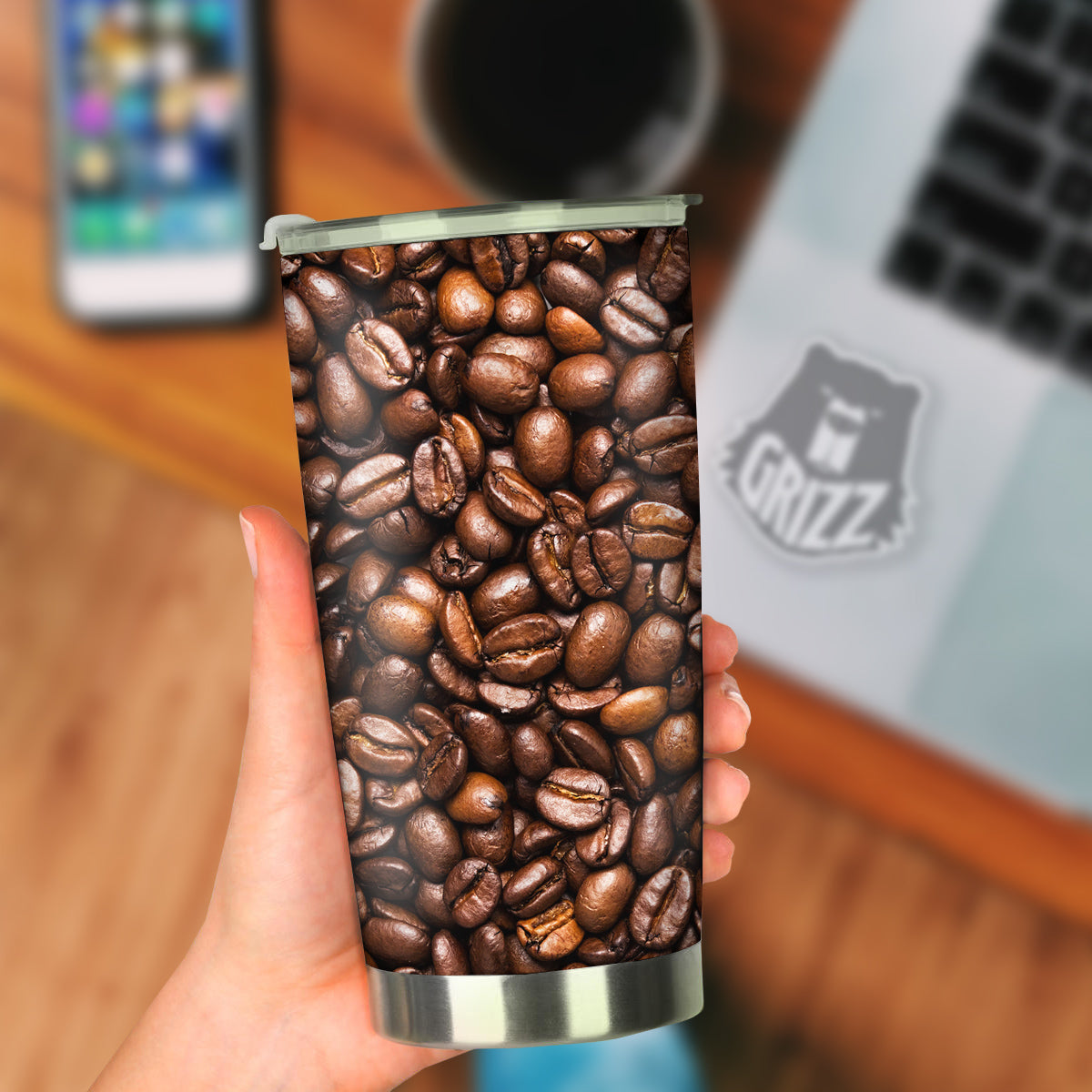 Coffee Beans Print Tumbler-grizzshop