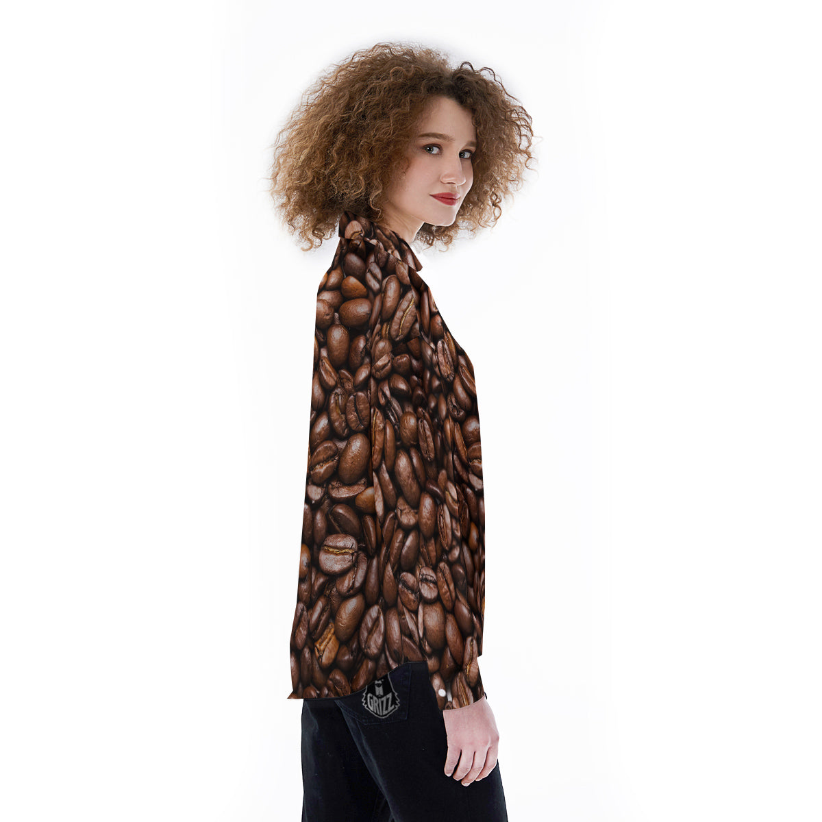 Coffee Beans Print Women's Long Sleeve Shirts-grizzshop